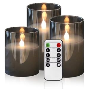 KOOSREEL LED Flameless Flickering Candle Set, 3 Pack Silver Grey Glass Battery Operated with Remote, 3D Wick Realistic Warm Light Timer ∅ 3" H 4" 5" 6 KOOSREEL LED Flameless Flickering Candle Set, 3 Pack Silver Grey Glass Battery Operated with Remote, 3D Wick Realistic Warm Light Timer ∅ 3" H 4" 5" 6