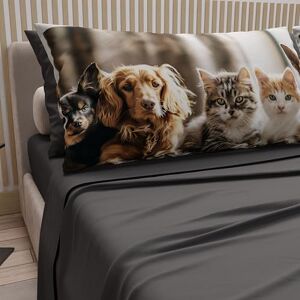 PETTI Artigiani Italiani Animal Bed Linen with Cats and Dogs in Cotton with Pillowcases in Digital Print, Single Bed Sheet, Dark Grey, 100% Made in Italy PETTI Artigiani Italiani Animal Bed Linen with Cats and Dogs in Cotton with Pillowcases in Digital Print, Single Bed Sheet, Dark Grey, 100% Made in Italy