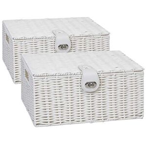 ARPAN 2 x Resin Woven Storage Hamper Basket Box With Lid & Lock (White Medium) ARPAN 2 x Resin Woven Storage Hamper Basket Box With Lid & Lock (White Medium)