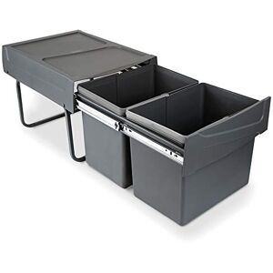 Emuca Waste containers with lower fixing for kitchen, 2 removable 15L recycling bins, total capacity 30 L (2 x 15 L), steel and plastic, anthracite grey. Emuca Waste containers with lower fixing for kitchen, 2 removable 15L recycling bins, total capacity 30 L (2 x 15 L), steel and plastic, anthracite grey.