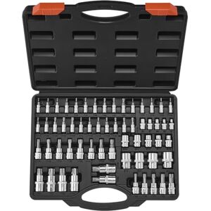 VEVOR Torx Bit Socket and External Torx Socket Set, 60-Piece T6-T70, TT6-TT70, TP8-TP60, E4-E24, S2 Alloy Steel and Cr-V Steel, 1/4 in, 3/8 in, and 1/2 in Drives, with Enhanced Storage Case, Hand Use VEVOR Torx Bit Socket and External Torx Socket Set, 60-Piece T6-T70, TT6-TT70, TP8-TP60, E4-E24, S2 Alloy Steel and Cr-V Steel, 1/4 in, 3/8 in, and 1/2 in Drives, with Enhanced Storage Case, Hand Use