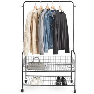 Relaxdays mobile coat rack with wheels, 2 shelves, coat rail, hooks, HWD 165 x 90 x 30 cm, black wardrobe Relaxdays mobile coat rack with wheels, 2 shelves, coat rail, hooks, HWD 165 x 90 x 30 cm, black wardrobe
