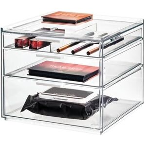 InterDesign iDesign 3-Drawer Tall Box from the Signature Series by Sarah Tanno, Large Plastic PET Organiser, Makeup Storage, Clear/Matte White, 21 x 20.3 x 17.8 cm InterDesign iDesign 3-Drawer Tall Box from the Signature Series by Sarah Tanno, Large Plastic PET Organiser, Makeup Storage, Clear/Matte White, 21 x 20.3 x 17.8 cm