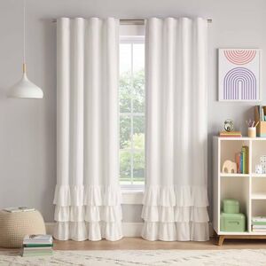 Eclipse Blackout Curtains, Tiered Ruffle Kids Curtains, 84 in x 40 in, Thermaback 100% Blackout Curtains with Rod Pocket Header, Curtains for Kids Room or Playroom, 1 Window Curtain, White Eclipse Blackout Curtains, Tiered Ruffle Kids Curtains, 84 in x 40 in, Thermaback 100% Blackout Curtains with Rod Pocket Header, Curtains for Kids Room or Playroom, 1 Window Curtain, White