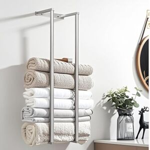 VOLRANDO Towel Racks for Bathroom, Towel Racks for Bathroom Wall Mounted, Wall Mount Towel Rack for Storing Towels, Robes, Bathroom Towel Rack with Hooks for Small Space Bathroom Towel Storage, Silver VOLRANDO Towel Racks for Bathroom, Towel Racks for Bathroom Wall Mounted, Wall Mount Towel Rack for Storing Towels, Robes, Bathroom Towel Rack with Hooks for Small Space Bathroom Towel Storage, Silver