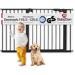 BabyDan Premier, Extra Wide Pressure Fit Stair Gate, 119.3-125.6 cm, Baby Gate/Safety Gate, Metal, Black, Made in Denmark (Pet Gate/Dog gate) BabyDan Premier, Extra Wide Pressure Fit Stair Gate, 119.3-125.6 cm, Baby Gate/Safety Gate, Metal, Black, Made in Denmark (Pet Gate/Dog gate)