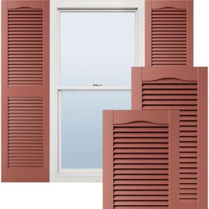 Ekena Millwork Lifetime Vinyl LL1S12X03100RD Standard Cathedral Top Center Mullion, Open Louver Vinyl Shutters, w/Installation Shutter-Lok's & Matching Screws (Per Pair), 12"W x 31"H, Burgundy Red Ekena Millwork Lifetime Vinyl LL1S12X03100RD Standard Cathedral Top Center Mullion, Open Louver Vinyl Shutters, w/Installation Shutter-Lok's & Matching Screws (Per Pair), 12"W x 31"H, Burgundy Red