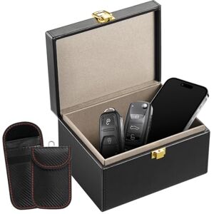 VEVOR Faraday Box, PU Leather Signal Blocking Holde, Keyless Fob, Protector Shielding with 2 Key Bag, for WiFi, RFID, GPS, Bluetooth & 5G, Anti-Theft Box and Anti-Hacking Blocker(6.3 x 5.1 x 3.7") VEVOR Faraday Box, PU Leather Signal Blocking Holde, Keyless Fob, Protector Shielding with 2 Key Bag, for WiFi, RFID, GPS, Bluetooth & 5G, Anti-Theft Box and Anti-Hacking Blocker(6.3 x 5.1 x 3.7")