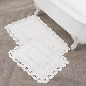 Laura Ashley Crochet Cotton 17x24/21x34 in. 2-Piece Bath Rug Set, Creamy White Laura Ashley Crochet Cotton 17x24/21x34 in. 2-Piece Bath Rug Set, Creamy White