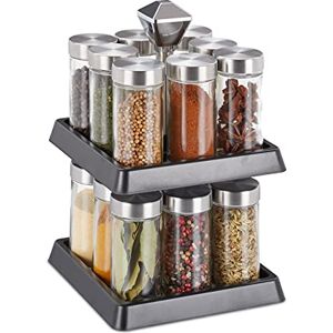 Relaxdays Spice Rack, 16 Glass Jars, Rotatable, Stainless Steel, H x W x D: 27 x 16.5 x 16.5 cm, Silver/Black Relaxdays Spice Rack, 16 Glass Jars, Rotatable, Stainless Steel, H x W x D: 27 x 16.5 x 16.5 cm, Silver/Black