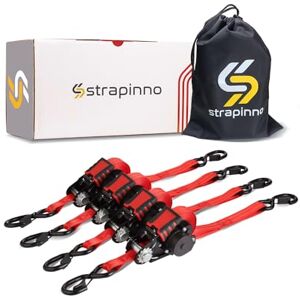Strapinno Retractable Ratchet Straps 1 in x 12 ft Heavy Duty Tie Downs, 1800lbs Breaking Strength Each, S Hooks with Safety Clip, AutoRetract, for Moving, Motorcycle, Boat, Kayak, and Cargo (4 PCS) Strapinno Retractable Ratchet Straps 1 in x 12 ft Heavy Duty Tie Downs, 1800lbs Breaking Strength Each, S Hooks with Safety Clip, AutoRetract, for Moving, Motorcycle, Boat, Kayak, and Cargo (4 PCS)