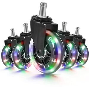 Hivexagon Office Chair Castors, Set of 5 Heavy Duty Replacement Swivel Wheels with RGB Color Changing Lights Universal Fit for Hardwood, Tiles, and Carpet 11 x22 mm Quiet Rolling Castors for Standard Chairs Hivexagon Office Chair Castors, Set of 5 Heavy Duty Replacement Swivel Wheels with RGB Color Changing Lights Universal Fit for Hardwood, Tiles, and Carpet 11 x22 mm Quiet Rolling Castors for Standard Chairs