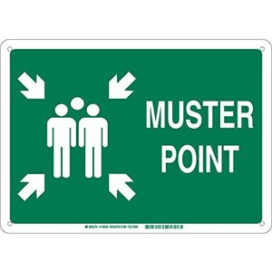 Brady 139574 Aluminum ''MUSTER POINT'' Sign, Text and Symbol, 10'' H x 14'' W, White on Green Brady 139574 Aluminum ''MUSTER POINT'' Sign, Text and Symbol, 10'' H x 14'' W, White on Green