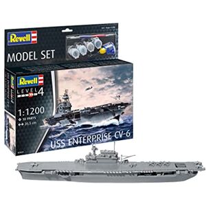 Revell Model Set 65824 USS Enterprise CV-6 1:1200 Scale Unbuilt/Unpainted Plastic Model Kit with Contacta Professional Glue, Paintbrush & Selected Aqua Color Paints Revell Model Set 65824 USS Enterprise CV-6 1:1200 Scale Unbuilt/Unpainted Plastic Model Kit with Contacta Professional Glue, Paintbrush & Selected Aqua Color Paints