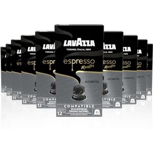 Lavazza , Espresso Maestro Ristretto, 100 Aluminium Capsules Compatible with Nespresso Original Machines, Chocolate & Caramel Notes, Arabica & Robusta, Intensity 12/13, Dark Roasting, Zero CO2 Impact Lavazza , Espresso Maestro Ristretto, 100 Aluminium Capsules Compatible with Nespresso Original Machines, Chocolate & Caramel Notes, Arabica & Robusta, Intensity 12/13, Dark Roasting, Zero CO2 Impact