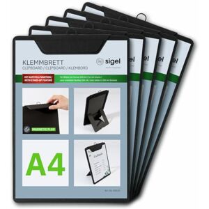 Sigel KB100/5 Clipboards A4 Black with Stand Function, Pack of 5, Sturdy, Stylish Clipboards with Elegant Linen Texture, Durable and Easy to Wipe Clean Sigel KB100/5 Clipboards A4 Black with Stand Function, Pack of 5, Sturdy, Stylish Clipboards with Elegant Linen Texture, Durable and Easy to Wipe Clean