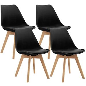 CangLong Set of 4 Dining Chairs with Solid Wooden Legs, Retro Design Soft Cushion Pad Chairs for Kitchen Dining Room & Lounge Office, Black CangLong Set of 4 Dining Chairs with Solid Wooden Legs, Retro Design Soft Cushion Pad Chairs for Kitchen Dining Room & Lounge Office, Black
