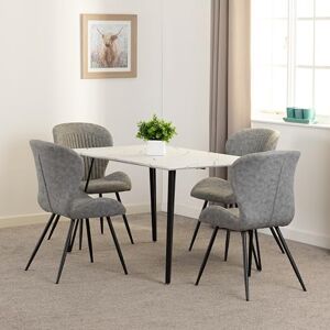 Seconique Marlow Dining Set with Quebec Chairs in White Marble Effect/Black/Grey Faux Leather Seconique Marlow Dining Set with Quebec Chairs in White Marble Effect/Black/Grey Faux Leather