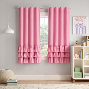 Eclipse Blackout Curtains, Tiered Ruffle Kids Curtains, 63 in x 40 in, Thermaback 100% Blackout Curtains with Rod Pocket Header, Curtains for Kids Room or Playroom, 1 Window Curtain, Pink Eclipse Blackout Curtains, Tiered Ruffle Kids Curtains, 63 in x 40 in, Thermaback 100% Blackout Curtains with Rod Pocket Header, Curtains for Kids Room or Playroom, 1 Window Curtain, Pink