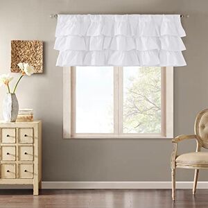 Madison Park Anna Oversized Ruffle Rod Pocket Valance, Classic Vintage Cotton Valances for Window, 50X18, White Madison Park Anna Oversized Ruffle Rod Pocket Valance, Classic Vintage Cotton Valances for Window, 50X18, White