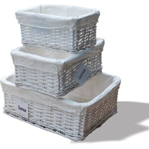 ARPAN Set Of 3 White Wicker Gift Hamper Storage Basket With White Cloth Lining ARPAN Set Of 3 White Wicker Gift Hamper Storage Basket With White Cloth Lining