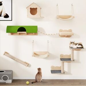YITAHOME Cat Climbing Wall Set, Sturdy Wooden Cats Furniture, 7-PCS Shelves with House, Hanging Bridge, Stairs, Hammock, and Scratching Post for Sleeping, Playing, and Resting YITAHOME Cat Climbing Wall Set, Sturdy Wooden Cats Furniture, 7-PCS Shelves with House, Hanging Bridge, Stairs, Hammock, and Scratching Post for Sleeping, Playing, and Resting