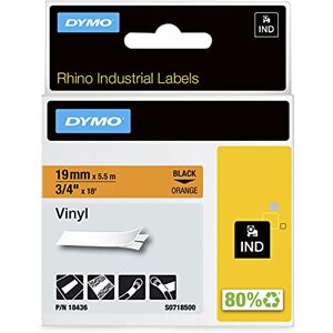 Dymo Rhino Industrial Vinyl Labels 19 mm x 5.5 m Black Print on Orange Self-Adhesive for Rhino & LabelManager Label Makers Dymo Rhino Industrial Vinyl Labels 19 mm x 5.5 m Black Print on Orange Self-Adhesive for Rhino & LabelManager Label Makers