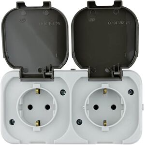 REV AquaTop Wet Room Socket Surface-Mounted Socket 2-Way IP44 Single Pole Grey Sockets REV AquaTop Wet Room Socket Surface-Mounted Socket 2-Way IP44 Single Pole Grey Sockets