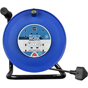 Masterplug Four Socket, 40 Metre Open Cable Reel, Large Extension Lead Reel, Wind-Up Power Retractable Cord Reel, Heavy Duty, Thermal Cut Out, Work Power, Blue/Black, 13A, 4G, 40m, HDCC4013/4BL Masterplug Four Socket, 40 Metre Open Cable Reel, Large Extension Lead Reel, Wind-Up Power Retractable Cord Reel, Heavy Duty, Thermal Cut Out, Work Power, Blue/Black, 13A, 4G, 40m, HDCC4013/4BL
