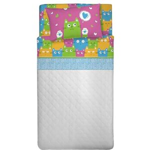 PENSIERI DELICATI 100% Cotton Double Bed Set, 120 x 200 cm, Complete with Bottom Sheet, Top Sheet and 1 Pillowcase, Made in Italy, Happycat Multicolour Pattern PENSIERI DELICATI 100% Cotton Double Bed Set, 120 x 200 cm, Complete with Bottom Sheet, Top Sheet and 1 Pillowcase, Made in Italy, Happycat Multicolour Pattern