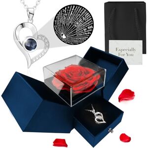 TANNESS Preserved Real Roses Gifts for Her Gift Box, Necklace w/ 'I Love You' in 100 Languages Mom, Eternal Rose, Forever Rose for Mum, Presents for Women, Necklace Box TANNESS Preserved Real Roses Gifts for Her Gift Box, Necklace w/ 'I Love You' in 100 Languages Mom, Eternal Rose, Forever Rose for Mum, Presents for Women, Necklace Box