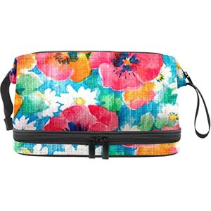 Generic Multi-Functional Storage Travel Cosmetic Bag with Handle,Large Capacity Travel Cosmetic Bag,Hand Drawn Retro Colorful Flowers Background Generic Multi-Functional Storage Travel Cosmetic Bag with Handle,Large Capacity Travel Cosmetic Bag,Hand Drawn Retro Colorful Flowers Background