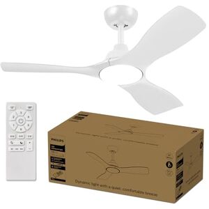 Philips Fixed Blade Fan Ceiling, 3 Blades, small (42") 28W LED Light, DC Motor, Color Temperature Range (3000 K, 4300 K, 6500 K) with Dimming Function, Remote Included, White Philips Fixed Blade Fan Ceiling, 3 Blades, small (42") 28W LED Light, DC Motor, Color Temperature Range (3000 K, 4300 K, 6500 K) with Dimming Function, Remote Included, White
