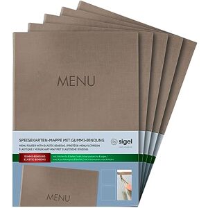 Sigel SM210 Set of 5 Menu folders with elastic cord,with 2 transparent pocket for 8 DIN A4 sheets, Menu embossing, dark Beige Sigel SM210 Set of 5 Menu folders with elastic cord,with 2 transparent pocket for 8 DIN A4 sheets, Menu embossing, dark Beige