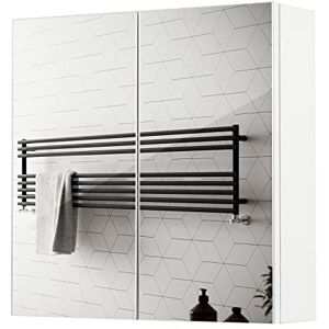 Mondeer Bathroom Mirror Cabinet, Wall-mounted Storage Cabinet with 2 Doors 2 Shelves Wooden Modern Style for Bathroom, 45 x 13 x 45 cm, White Mondeer Bathroom Mirror Cabinet, Wall-mounted Storage Cabinet with 2 Doors 2 Shelves Wooden Modern Style for Bathroom, 45 x 13 x 45 cm, White