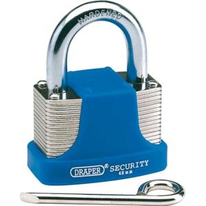 Draper 64158 48 mm Resettable 4-Number Combination Laminated Steel Padlock with Hardened Steel Shackle and Bumper, Blue Draper 64158 48 mm Resettable 4-Number Combination Laminated Steel Padlock with Hardened Steel Shackle and Bumper, Blue