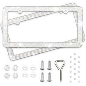 H C Hippo Creation Diamond Rhinestone Bling License Plate Frames for Women, Men 2 Pack Handcrafted Bedazzled License Plate Cover with Glittery Crystal Screw Caps Stainless Steel Sparkle Car License Plate Frame White H C Hippo Creation Diamond Rhinestone Bling License Plate Frames for Women, Men 2 Pack Handcrafted Bedazzled License Plate Cover with Glittery Crystal Screw Caps Stainless Steel Sparkle Car License Plate Frame White