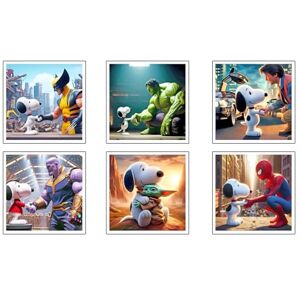 DKORARTE Set of 6 Wooden Bases, Modern Living Room Decoration, Bedrooms, Bedroom, Bedroom, Snoopy with Metal Hangers, (29 x 29 cm Each Picture) DKORARTE Set of 6 Wooden Bases, Modern Living Room Decoration, Bedrooms, Bedroom, Bedroom, Snoopy with Metal Hangers, (29 x 29 cm Each Picture)