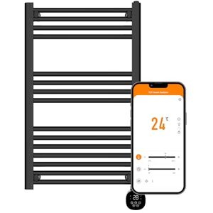 TCP Modern Black Ladder Style Towel Rail Radiator 500W App Control Works with Alexa, Google Home & Siri Shortcuts, WiFi, IP24 Bathroom, Towel Warmer, Screen, Timer & Smart Schedules 500 x 850mm TCP Modern Black Ladder Style Towel Rail Radiator 500W App Control Works with Alexa, Google Home & Siri Shortcuts, WiFi, IP24 Bathroom, Towel Warmer, Screen, Timer & Smart Schedules 500 x 850mm