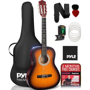 Pyle Classic Acoustic Guitar, 36"/92cm ¾ Junior Size Beginner Guitars, Nylon Sunburst Finish w/Gig Bag, Tuner, Extra Strings, Picks, Strap, Free 2 Month Lessons, For Beginners/Adults/Kids-Right Handed Pyle Classic Acoustic Guitar, 36"/92cm ¾ Junior Size Beginner Guitars, Nylon Sunburst Finish w/Gig Bag, Tuner, Extra Strings, Picks, Strap, Free 2 Month Lessons, For Beginners/Adults/Kids-Right Handed