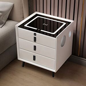 ZURBAQD Smart Bedside Table with 3 Drawers, USB, Three-Color Light, Wireless Charging Port and Fingerprint Lock, Speaker Side Table, for Bedroom (Off White)/White/3 Drawers Without Lock Warm as ever ZURBAQD Smart Bedside Table with 3 Drawers, USB, Three-Color Light, Wireless Charging Port and Fingerprint Lock, Speaker Side Table, for Bedroom (Off White)/White/3 Drawers Without Lock Warm as ever