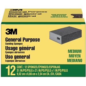 3M Sanding Sponge, 3 3/4 in x 2 5/8 in, Medium, 12-Pack 3M Sanding Sponge, 3 3/4 in x 2 5/8 in, Medium, 12-Pack
