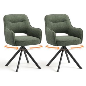 COLAMY 360°Swivel Dining Chairs Set of 2, Fabric Chairs for Dining Room with Armrests, Hollow Backrest and Thick Seat Cushion, Kitchen Chair with Anti-Slip Pads, armchairs for living Room, Green COLAMY 360°Swivel Dining Chairs Set of 2, Fabric Chairs for Dining Room with Armrests, Hollow Backrest and Thick Seat Cushion, Kitchen Chair with Anti-Slip Pads, armchairs for living Room, Green