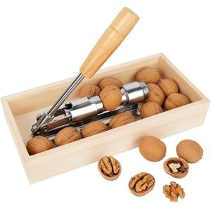 Relaxdays Retro Nutcracker, Wooden Handle, Adjustable Opening, Effortless, with Bowl, Lever, Metal, Silver/Natural Relaxdays Retro Nutcracker, Wooden Handle, Adjustable Opening, Effortless, with Bowl, Lever, Metal, Silver/Natural