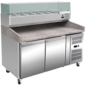 Stalwart DA-PZ26plusPT26 Pizza Prep Counter, 2 Doors, Granite top, Refrigerated Counter top Display, 6xGN1/3, 800mm Depth Stalwart DA-PZ26plusPT26 Pizza Prep Counter, 2 Doors, Granite top, Refrigerated Counter top Display, 6xGN1/3, 800mm Depth