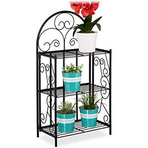 Relaxdays Plant Stand, Flower Rack with 3 Shelves, Foldable, H x W x D: 83 x 44.5 x 25 cm, Metal, Black Relaxdays Plant Stand, Flower Rack with 3 Shelves, Foldable, H x W x D: 83 x 44.5 x 25 cm, Metal, Black