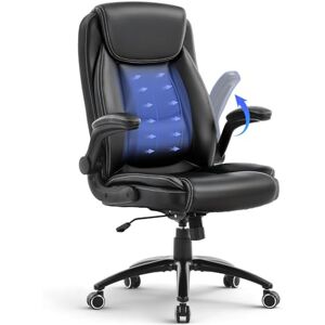 COLAMY Leather Executive Office Chair, Ergonomic Computer Chair with High Back, Spring Cushion Desk Chair for Home Office with Padded Flip-up Arm, Adjustable Tilt Lock, Black COLAMY Leather Executive Office Chair, Ergonomic Computer Chair with High Back, Spring Cushion Desk Chair for Home Office with Padded Flip-up Arm, Adjustable Tilt Lock, Black