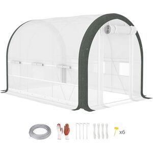 Outsunny 3 x 2(m) Walk-in Polytunnel Greenhouse with Upgraded Structure, Zipped Roll Up Mesh Door, 6 Mesh Windows, Tunnel Warm House Tent with PE Cover, 6 Plant Labels and Gloves, White Outsunny 3 x 2(m) Walk-in Polytunnel Greenhouse with Upgraded Structure, Zipped Roll Up Mesh Door, 6 Mesh Windows, Tunnel Warm House Tent with PE Cover, 6 Plant Labels and Gloves, White