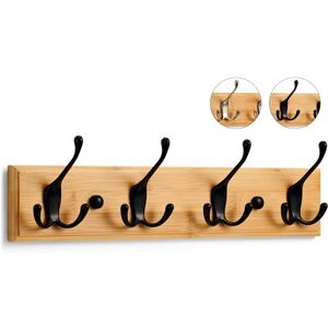 LARHN Wooden Coat Hooks Wall Mounted Coat Rack 4 Triple Black Coat Hooks for Wall on Bamboo 42 cm All Fixings Included for Quick & Easy Installation LARHN Wooden Coat Hooks Wall Mounted Coat Rack 4 Triple Black Coat Hooks for Wall on Bamboo 42 cm All Fixings Included for Quick & Easy Installation