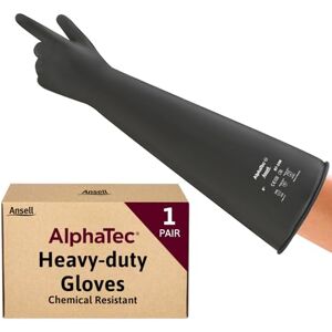 Ansell AlphaTec 87-108 Chemical Resistant Gloves in Latex with Long Cuff (61cm/24in), Heavy Duty Protection against Acids and Solvents, Reusable Rubber Latex Gloves, Black, Size L (1 Pair) Ansell AlphaTec 87-108 Chemical Resistant Gloves in Latex with Long Cuff (61cm/24in), Heavy Duty Protection against Acids and Solvents, Reusable Rubber Latex Gloves, Black, Size L (1 Pair)